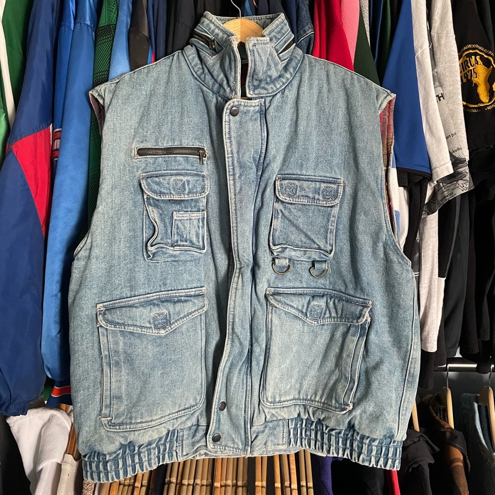Vintage Blue denim expedition Vest Jacket *Real heavy duty & insulated inside*